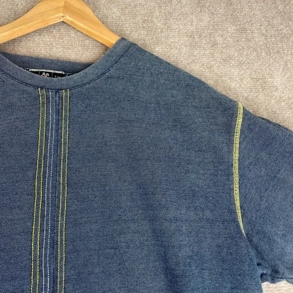 DUR ESCAPE LAND Denim Look‎ TShirt Yellow Stitching L Mens Casual Short Sleeve - Picture 6 of 12